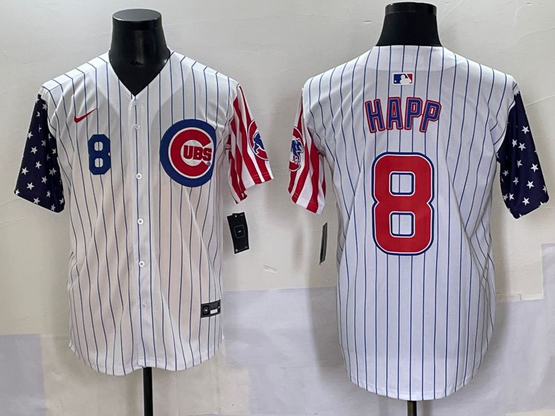 Men 2025 Chicago Cubs #8 Happ White Stripe a generation of national flags Joint Name Nike MLB Jersey style 4->cleveland indians->MLB Jersey